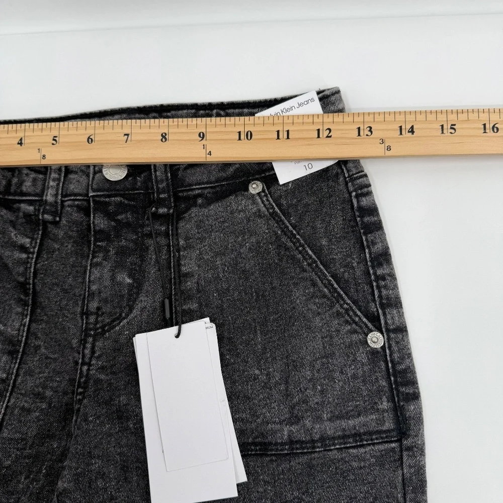 Calvin Klein Jeans Youth Girl 10 Black Mid Rise Straight Denim Acid Wash Stretch